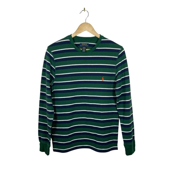 Polo Ralph Lauren Men’s Multi-Stripe Waffle Knit Pajama Shirt Green Size M - Picture 6 of 9